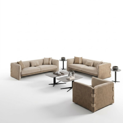 Luxury Living Room Suite 7-Piece Upholstered Furniture Three-Seater Sofas Fabric Armchair New