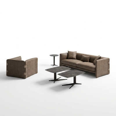 Living room complete 6-piece 2x coffee table luxury upholstered furniture beige sofa couch new