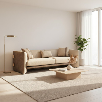 Beige luxury upholstered furniture modern design three-seater sofa living room decor