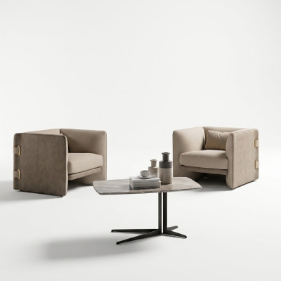 2x armchairs with coffee table living room complete furniture design décor set
