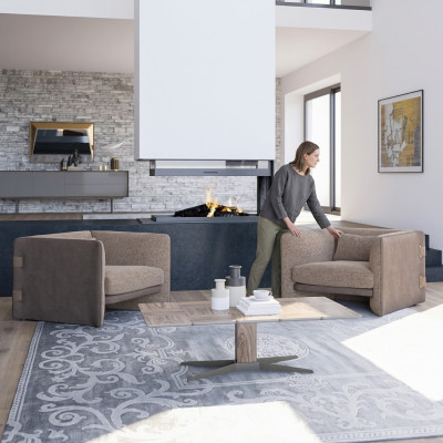 2x luxury armchairs living room wood coffee table modern furniture textile upholstered armchairs