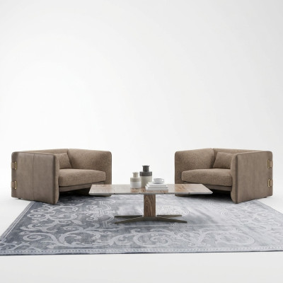 2x luxury armchairs living room wood coffee table modern furniture textile upholstered armchairs