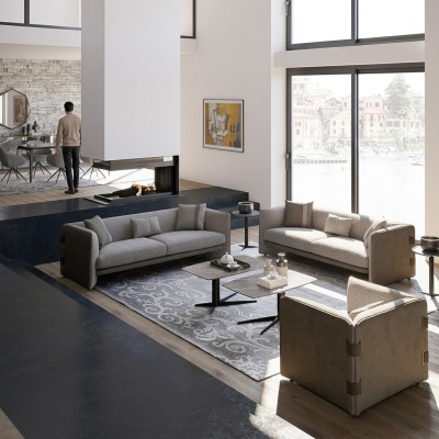 Gray Living Room Set 7-piece Modern 2x Sofas Three-Seater Upholstered Furniture Armchair New