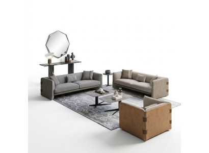 Gray Living Room Set 7-piece Modern 2x Sofas Three-Seater Upholstered Furniture Armchair New