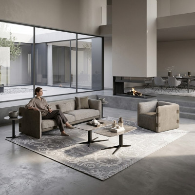 Complete set 6-piece three-seater sofa new armchair 2x coffee table wood 2x side table
