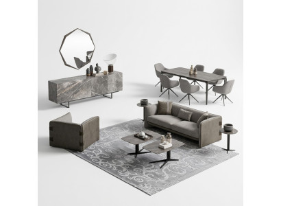 Complete set 6-piece three-seater sofa new armchair 2x coffee table wood 2x side table