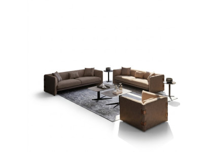 Living room 7-piece set brown 2x sofas modern armchair with coffee table luxury furnishing