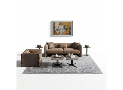 Complete furniture set, 6 pieces: Modern three-seater sofa, luxury armchair, wood, 2x coffee table.