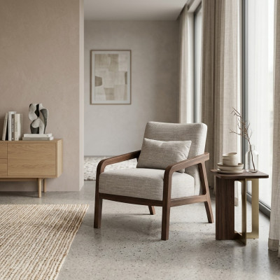 Luxury Wooden Armchair Living Room Textile Upholstered Furniture Design Interior New