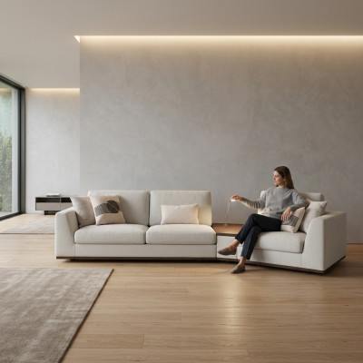 Living room sofa couch three-seater furniture upholstery textile design upholstered furniture.