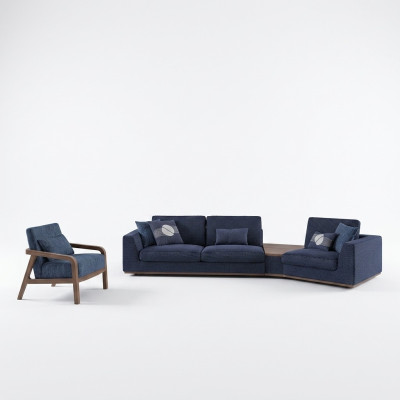Blue sofa set three-seater sofas living room armchair modern design fabric