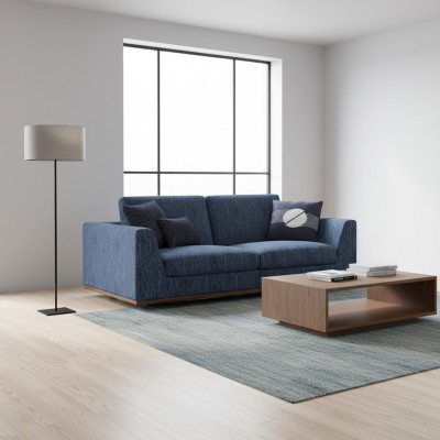 Living room blue two-seater sofa couch modern design fabric sofa textile