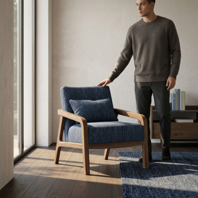 Modern armchair design living room blue fabric couch textile new