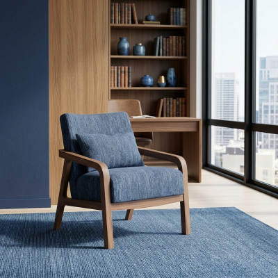 Modern armchair design living room blue fabric couch textile new