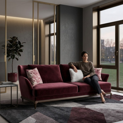 Design fabric sofa, three-seater textile sofa, luxury furnishing, living room, new