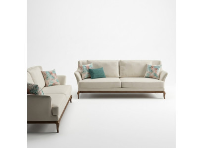 Modern Complete 2x Three-Seater Sofa White Textile Living Room Design Sofas Couch