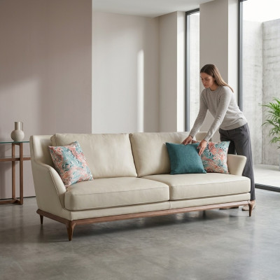 Living room modern three-seater white sofa couch design furniture upholstered furniture