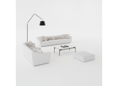 Luxury White 2x Sofa Four-Seater Living Room Coffee Table Modern Textile Furniture