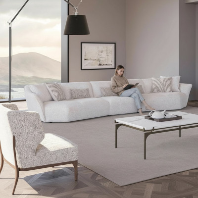 Luxury Set 2-piece Living Room Sofa Five-Seater Fabric Sofa Furniture Coffee Table