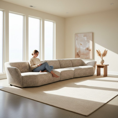 Five-seater sofa couch 440cm living room white furniture fabric upholstery furniture