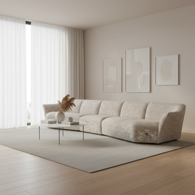 Five-seater sofa couch 440cm living room white furniture fabric upholstery furniture