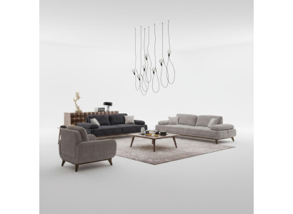 Living room set grey sofa two-seater with three-seater textile design coffee table