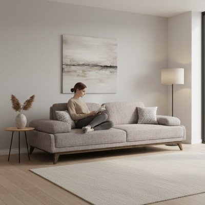 Design upholstered furniture three-seater sofa couch fabric living room modern interior
