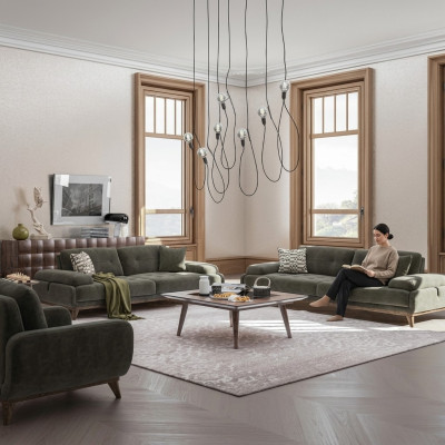 4-piece upholstered furniture set, 2-seater sofa with 3-seater luxury coffee table