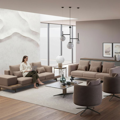 Complete 6-piece brown furniture set: 2x three-seater sofa, upholstered furniture, 2x armchair