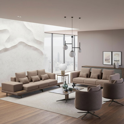 Complete 6-piece brown furniture set: 2x three-seater sofa, upholstered furniture, 2x armchair