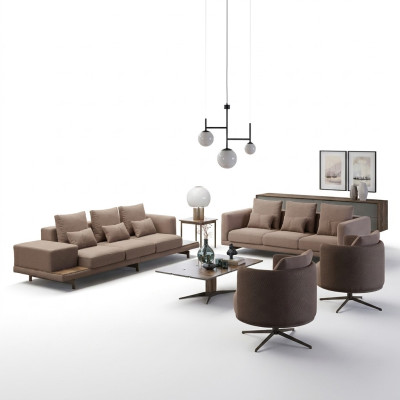 Complete 6-piece brown furniture set: 2x three-seater sofa, upholstered furniture, 2x armchair