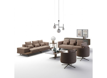 Complete 6-piece brown furniture set: 2x three-seater sofa, upholstered furniture, 2x armchair