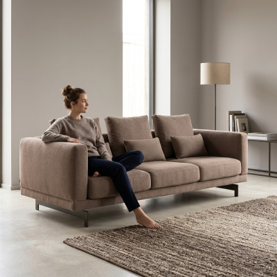 Living room brown three-seater sofa luxury upholstered furniture design textile