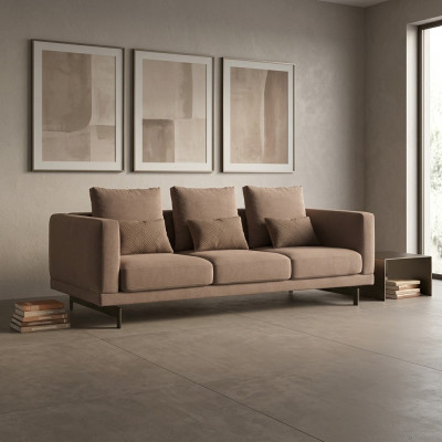 Living room brown three-seater sofa luxury upholstered furniture design textile