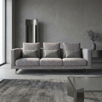 Gray Sofa Three-Seater Couch Living Room Modern Design Luxury Upholstered Furniture