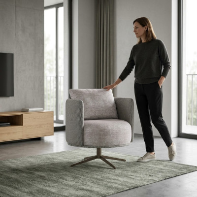 Luxury Gray Armchair Living Room Upholstered Furniture Modern Design New Upholstery Fabric Textile