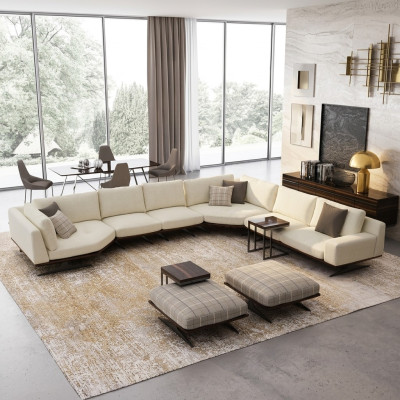 Living room set 5-piece L-shaped corner sofa 2x stools suite design 2x side table