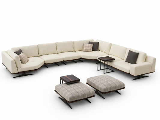 Living room set 5-piece L-shaped corner sofa 2x stools suite design 2x side table