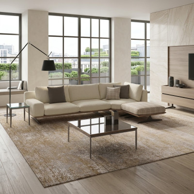 Luxury corner sofa L-shaped design upholstered furniture living room coffee table
