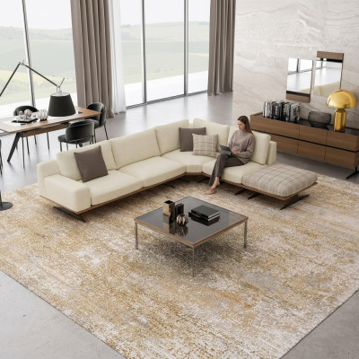 Living Room Luxury Set Corner Sofa L-Shape Upholstered Furniture Design Modern Coffee Table