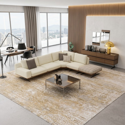 Living Room Luxury Set Corner Sofa L-Shape Upholstered Furniture Design Modern Coffee Table