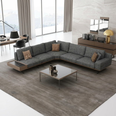 Gray Sofa L-Shape Living Room Set 2 Piece Coffee Table Corner Sofa Luxury Upholstered Furniture