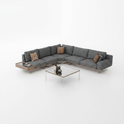 Gray Sofa L-Shape Living Room Set 2 Piece Coffee Table Corner Sofa Luxury Upholstered Furniture