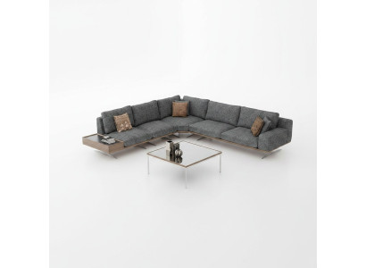 Gray Sofa L-Shape Living Room Set 2 Piece Coffee Table Corner Sofa Luxury Upholstered Furniture