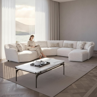 Luxury living room corner sofa U-shape set ensemble coffee table new furniture