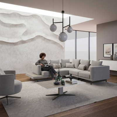 Upholstered Furniture Luxury Corner Sofa L-Shaped Living Room Gray Sofa Couch Coffee Table