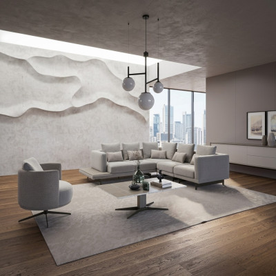 Upholstered Furniture Luxury Corner Sofa L-Shaped Living Room Gray Sofa Couch Coffee Table