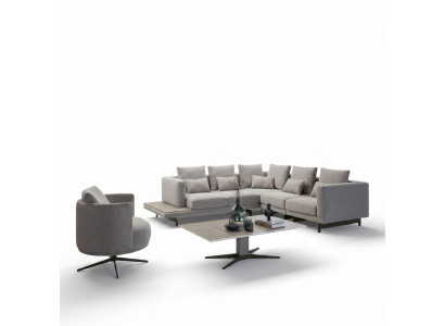 Upholstered Furniture Luxury Corner Sofa L-Shaped Living Room Gray Sofa Couch Coffee Table