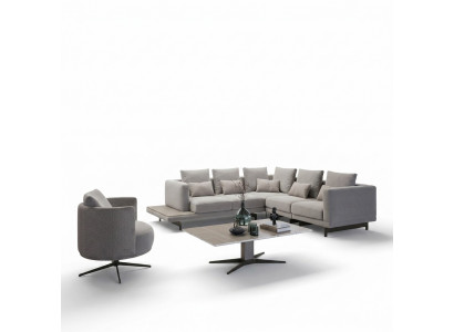 Upholstered Furniture Luxury Corner Sofa L-Shaped Living Room Gray Sofa Couch Coffee Table