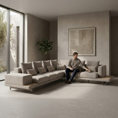 Upholstered furniture gray designer corner sofa L-shape upholstery textile sofa living room